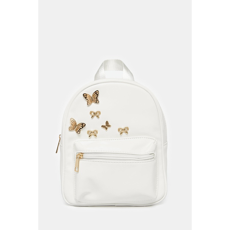 Women White Embellished Backpack