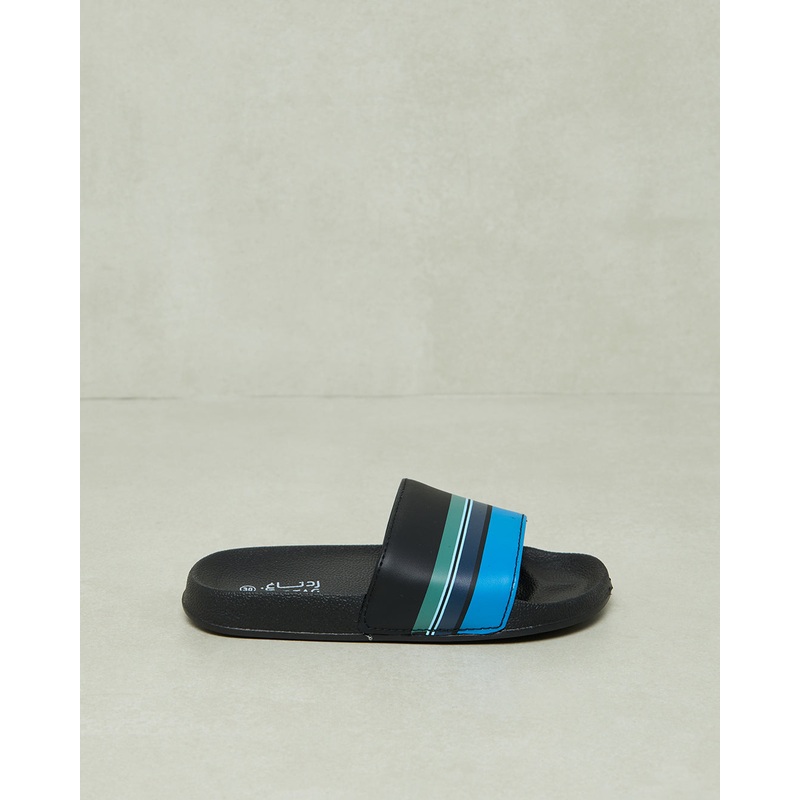 Boys Black Striped Molded Slide