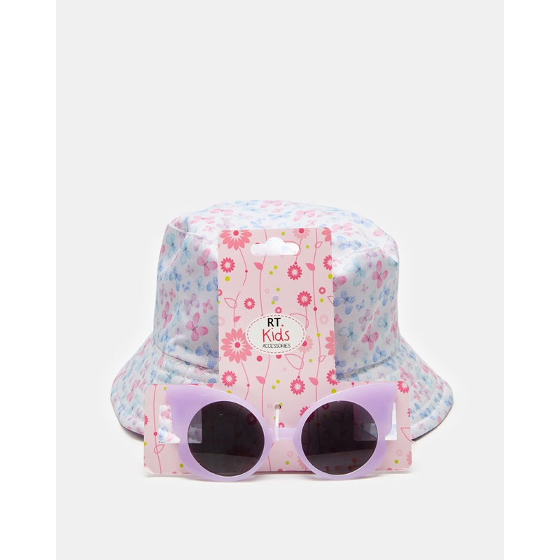Girls Butterfly Sunglasses With Hat Set
