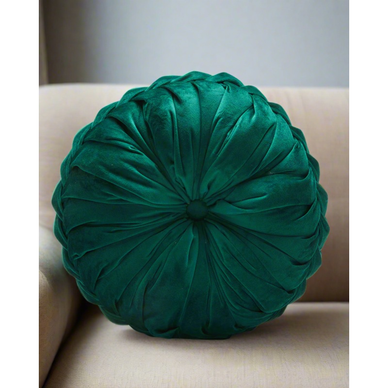 Green Textured Round Cushion