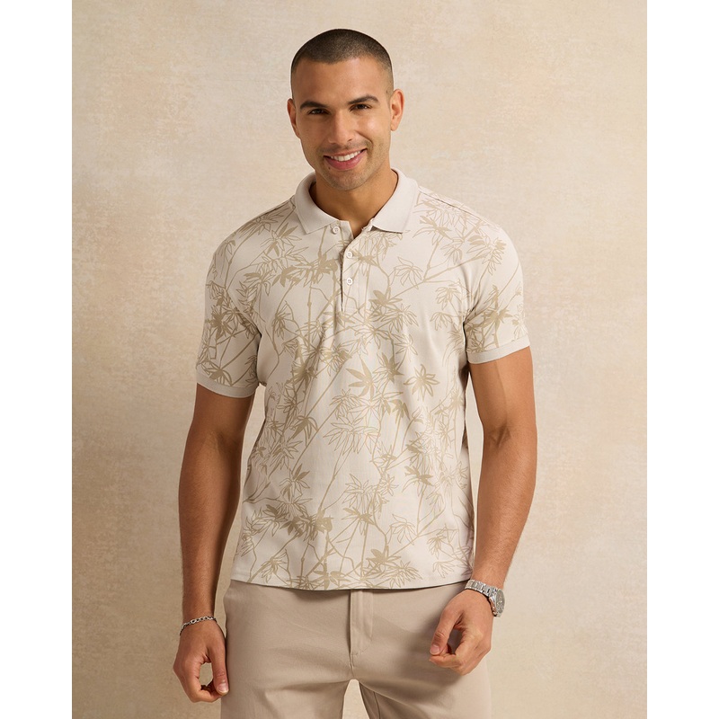 Men Beige Printed Basic Polo Shirt