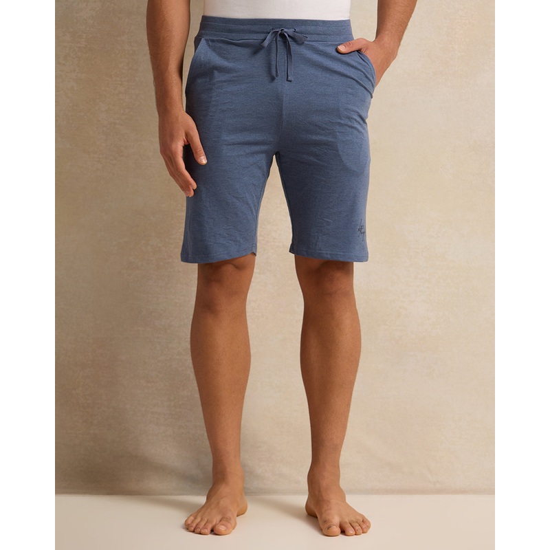 Men Blue And Ecru Pyjama Shorts Set (2 Piece)