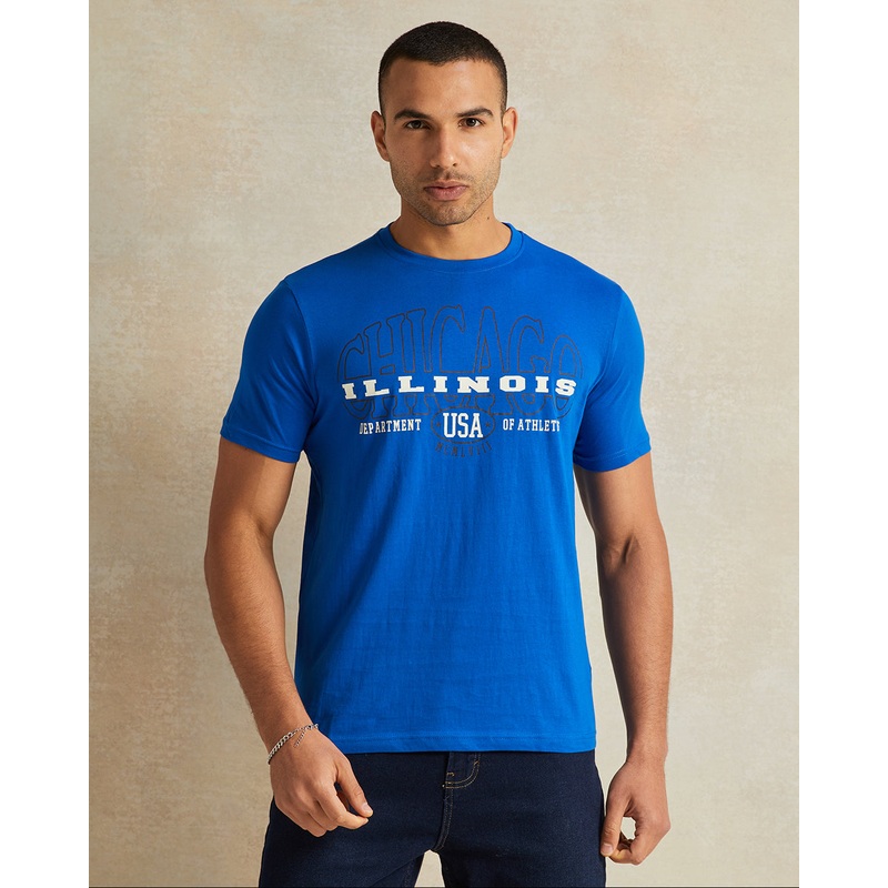Men Blue Chicago Printed T-Shirt