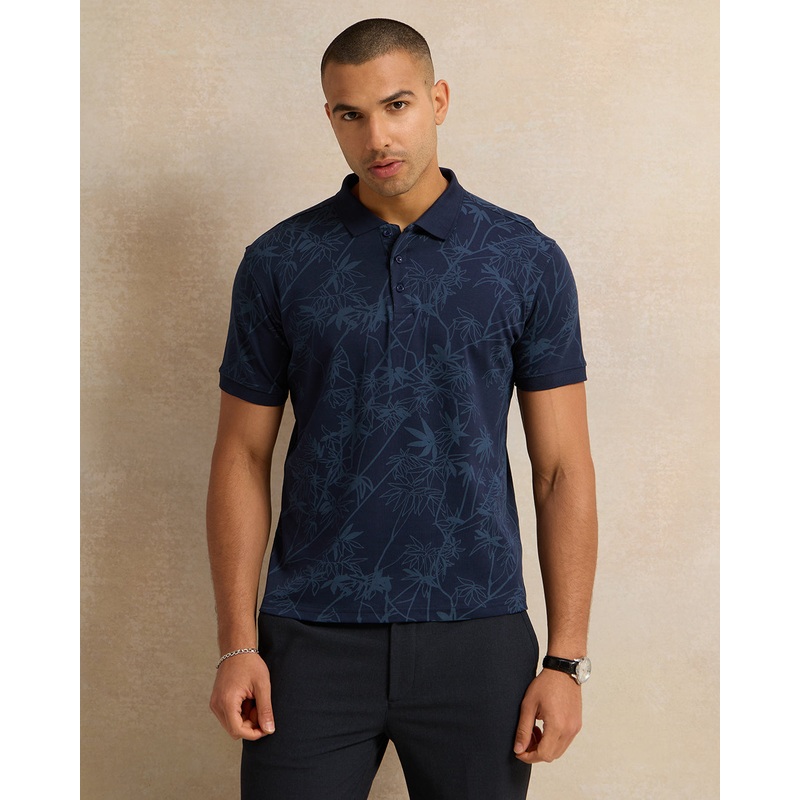 Men Blue Printed Basic Polo Shirt