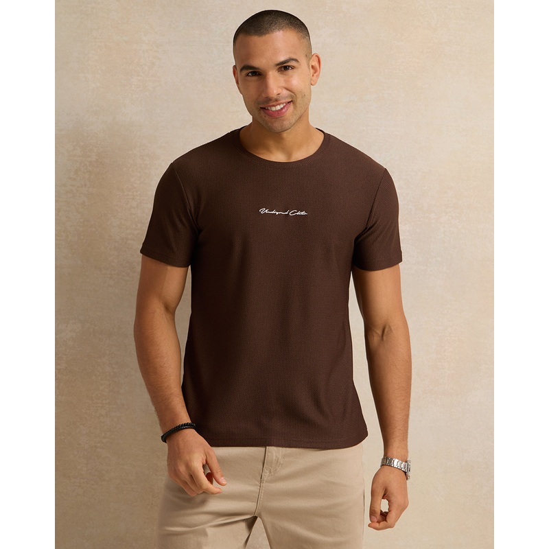 Men Brown Jacquard T-Shirt|Small|Medium|Large|X-Large|XX-Large