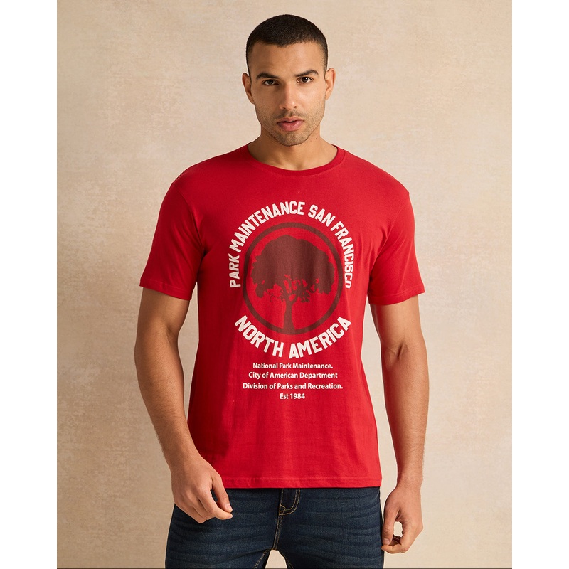 Men Red North America Print T-Shirt