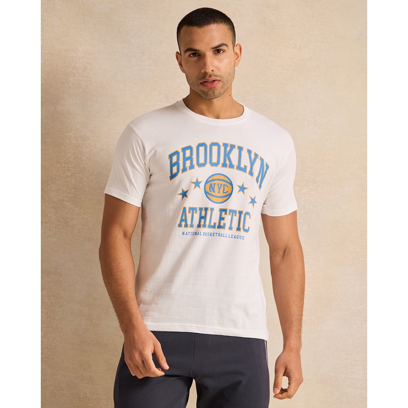 Men White Brooklyn Print T-Shirt