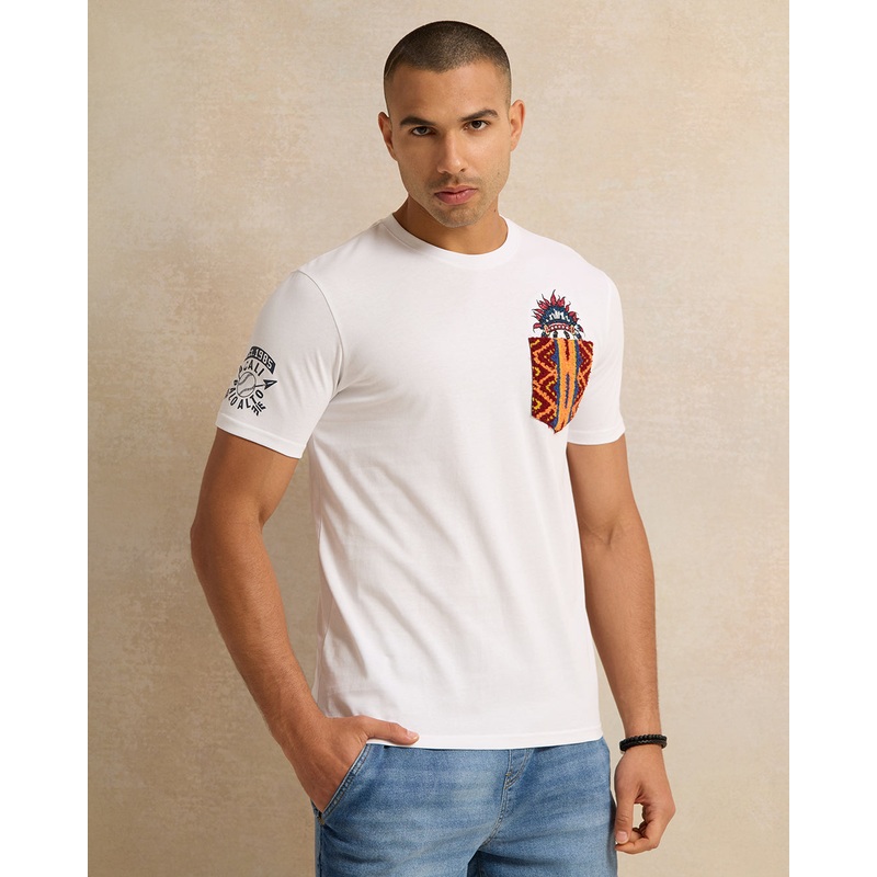 Men White Embroidered T-Shirt|Small|Medium|Large|X-Large|XX-Large