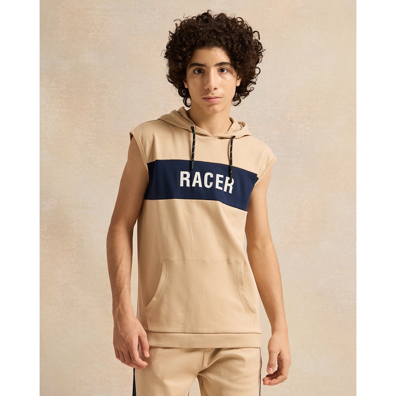 Senior Boys  Beige And Navy Racer Sweatshirt