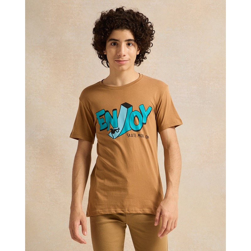 Senior Boys Brown Printed T-Shirt