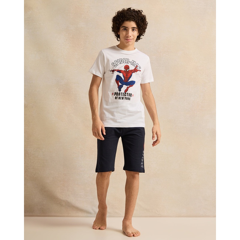 Senior Boys White And Blue Spiderman Pyjama Set