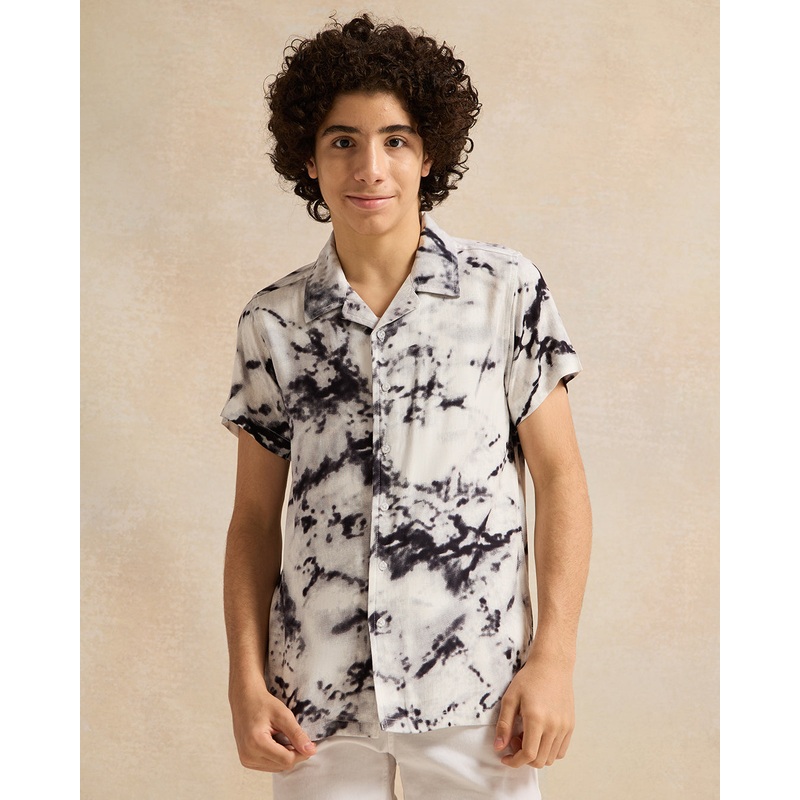 Senior Boys White Printed Short Sleeve Shirt