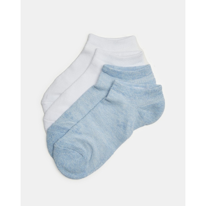 Senior Girls White And Blue Ankle Length Socks Set (2 Pairs)