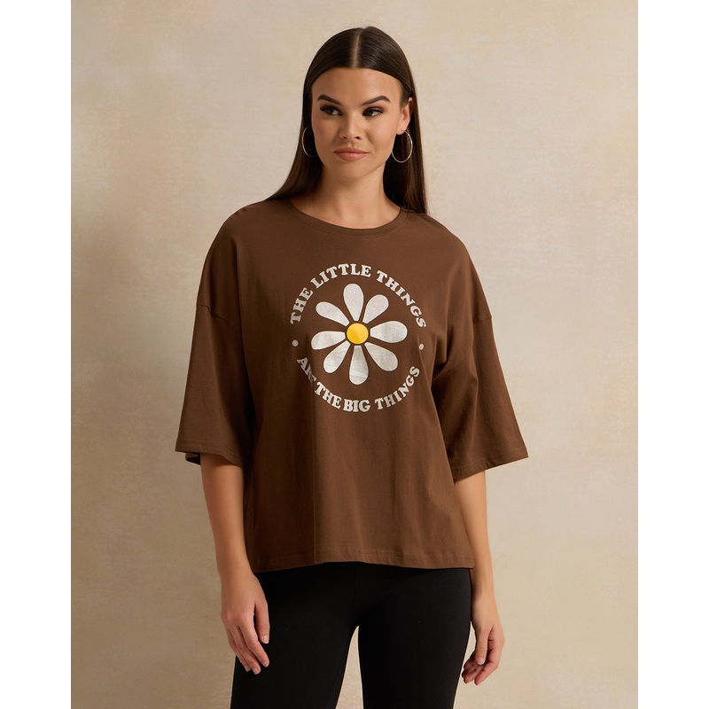Woman Brown Printed T-shirt|Small|Medium|Large|X-Large