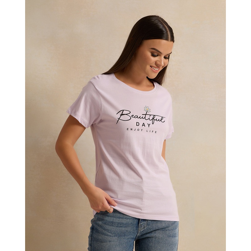 Woman Lilac Printed T-shirt|Small|Medium|Large|X-Large