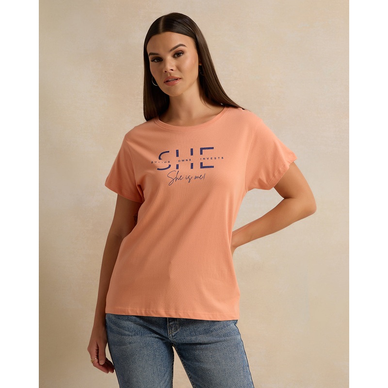 Woman Orange Printed T-shirt|Small|Medium|Large|X-Large