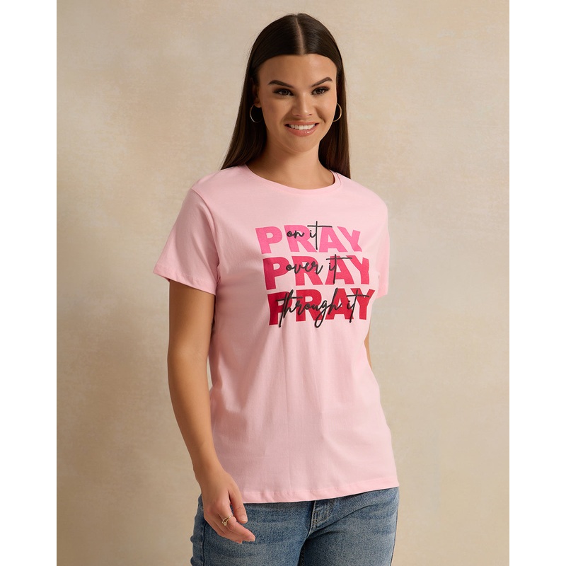 Woman Pink Printed T-shirt|Small|Medium|Large|X-Large