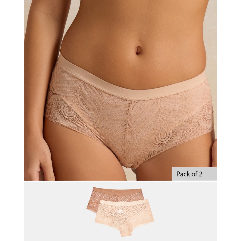 Women Beige And Pink Boy Leg Brief (2 Pack)