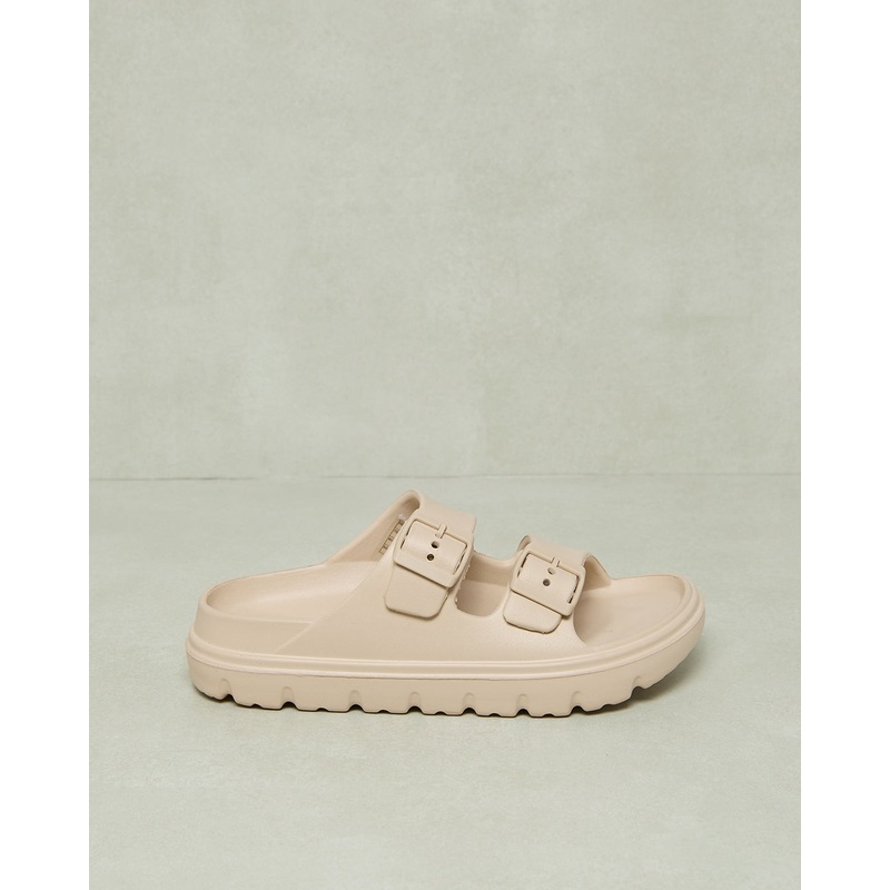 Women Beige Buckle Trim Slide|Small|Medium|Large