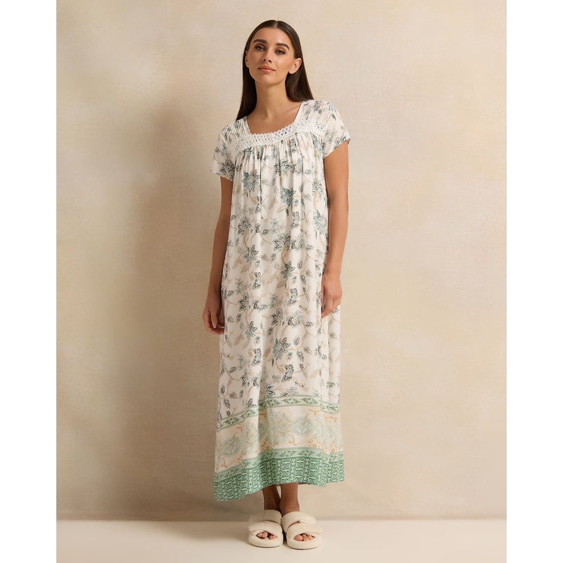Women Cream Printed Nightgown|UK10|UK12|UK14|UK16|UK18|UK20