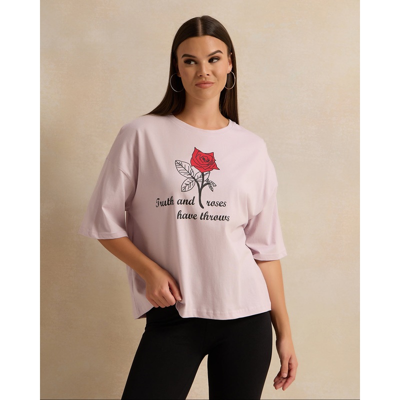 Women Lilac Printed T-shirt|Small|Medium|Large|X-Large