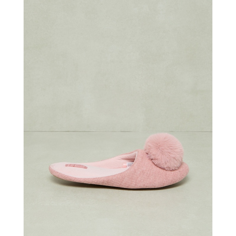 Women Pink Pompom Closed Toe Slipper