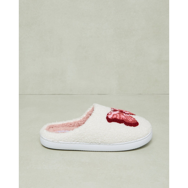 Women White Butterfly Print Slipper