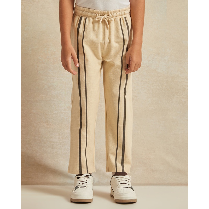 Boys Beige Striped Track Pant|2-3 Years|3-4 Years|4-5 Years|5-6 Years|6-7 Years|7-8 Years
