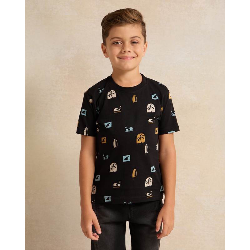 Boys Black Surf Printed Short Sleeve T-Shirt