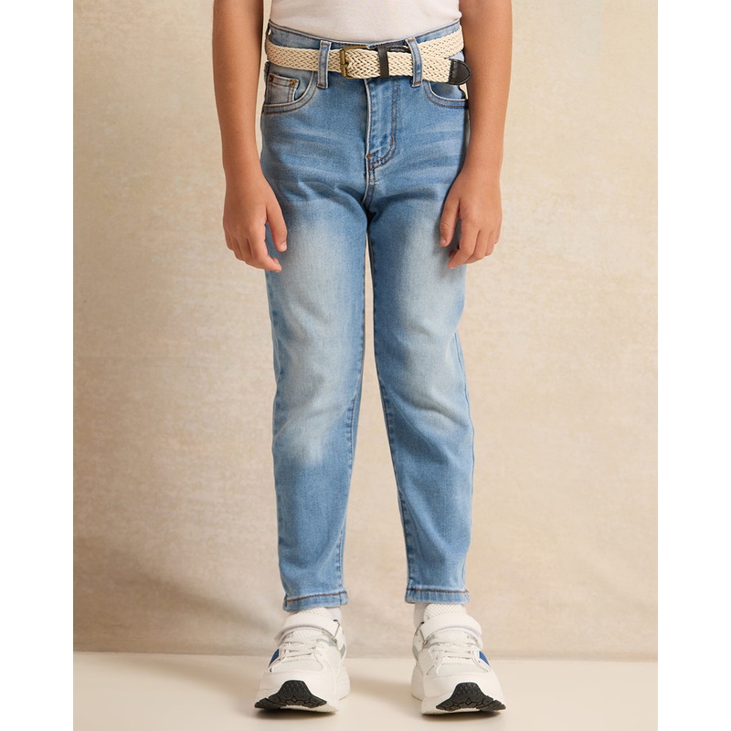 Boys Blue Belted 5 Pocket Western Jeans
