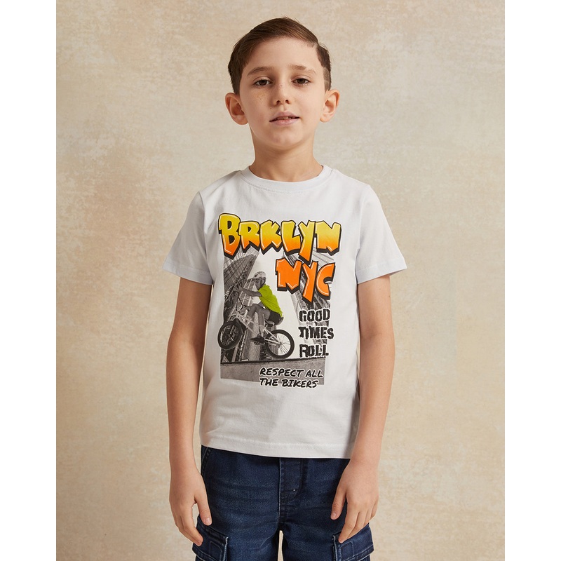 Boys Blue Brooklyn Print T-Shirt