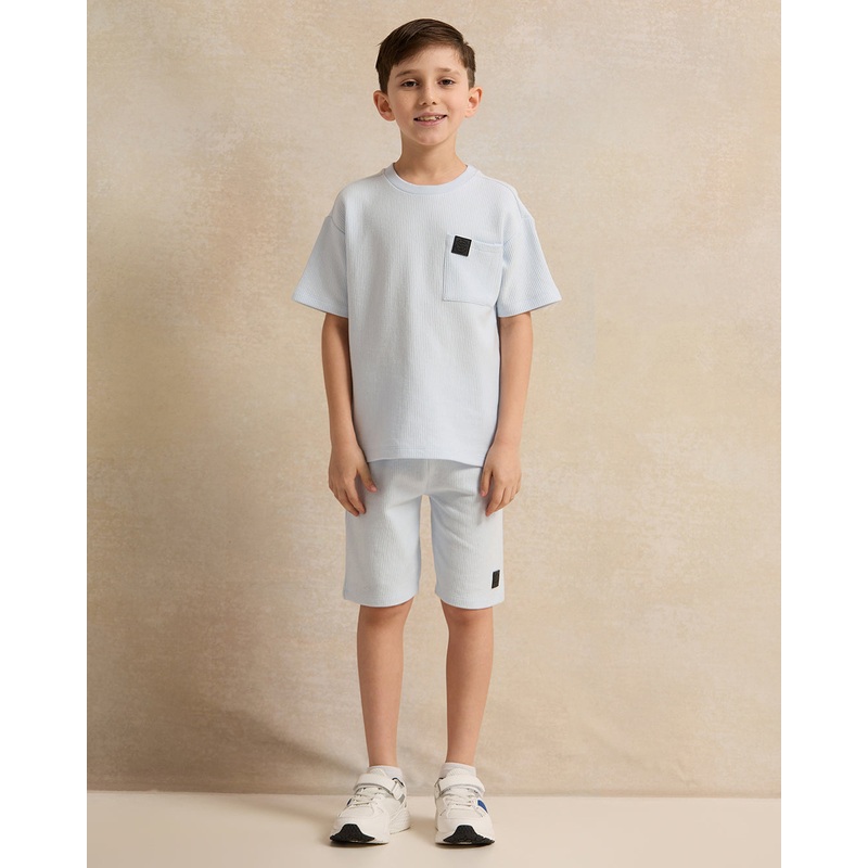 Boys Blue Jacquard T-Shirt With Shorts Set (2 Piece)