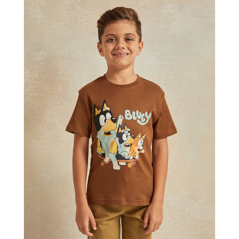 Boys Brown Bluey Print T-Shirt