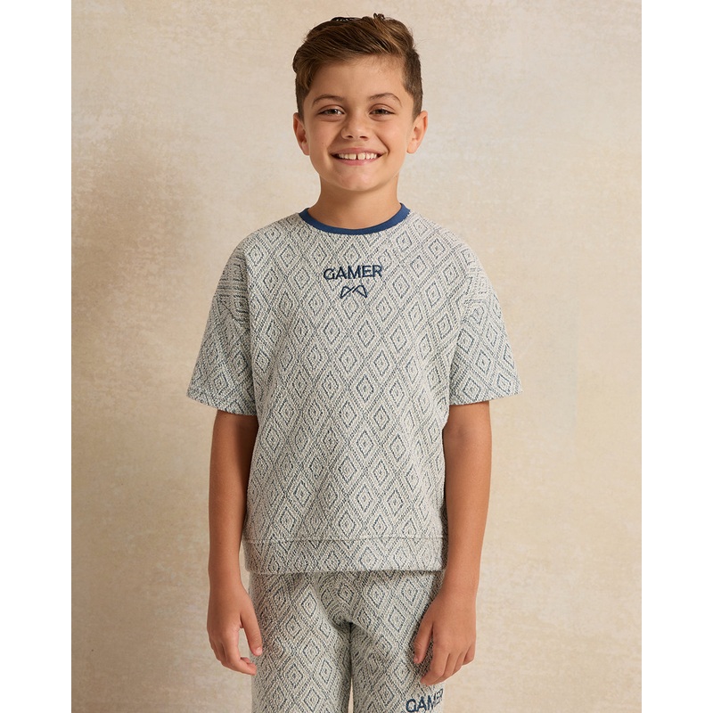 Boys Grey Jacquard T-Shirt|2-3 Years|3-4 Years|4-5 Years|5-6 Years|6-7 Years|7-8 Years