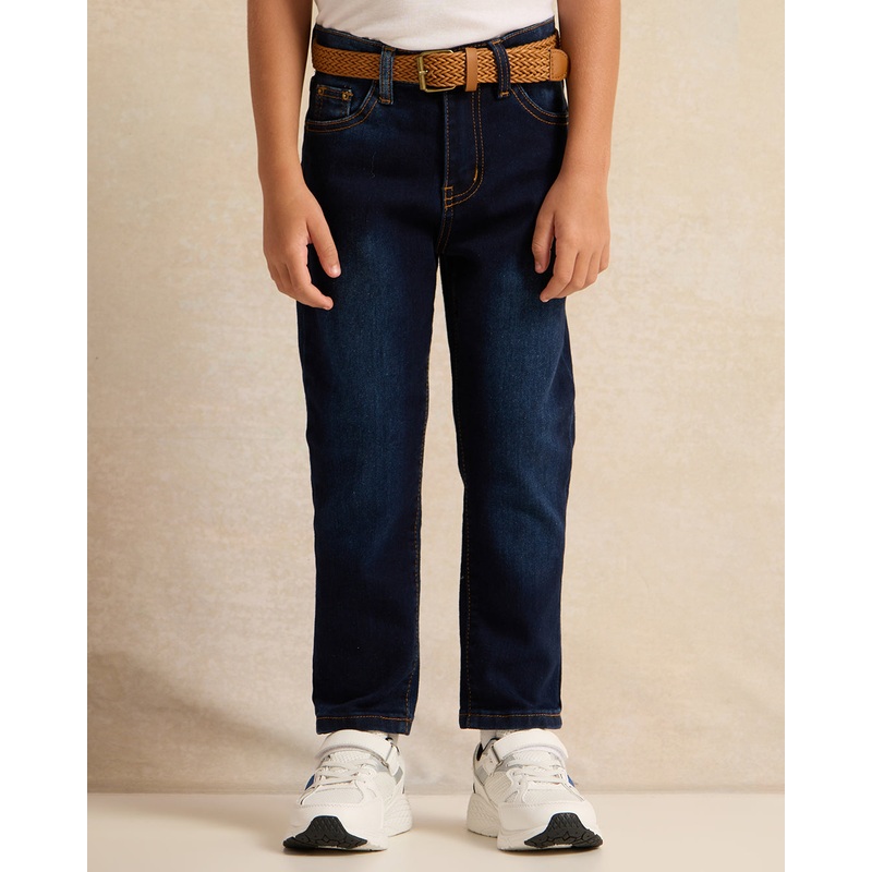 Boys Navy Belted 5 Pocket Western Jeans