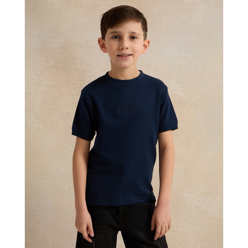 Boys Navy Jacquard Short Sleeve T-Shirt