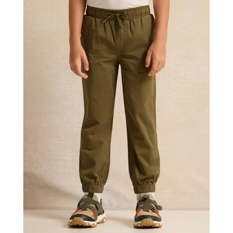 Boys Olive Solid Jogger|2-3 Years|3-4 Years|4-5 Years|5-6 Years|6-7 Years|7-8 Years