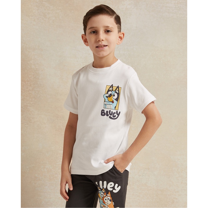 Boys White Bluey Print T-Shirt