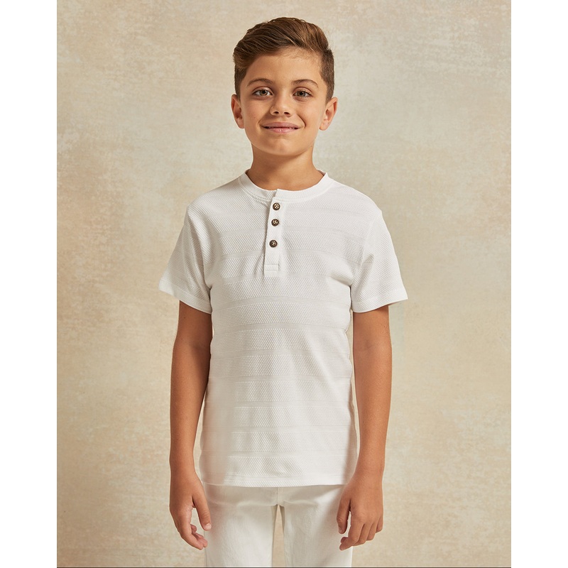 Boys White Jacquard Henely T-Shirt