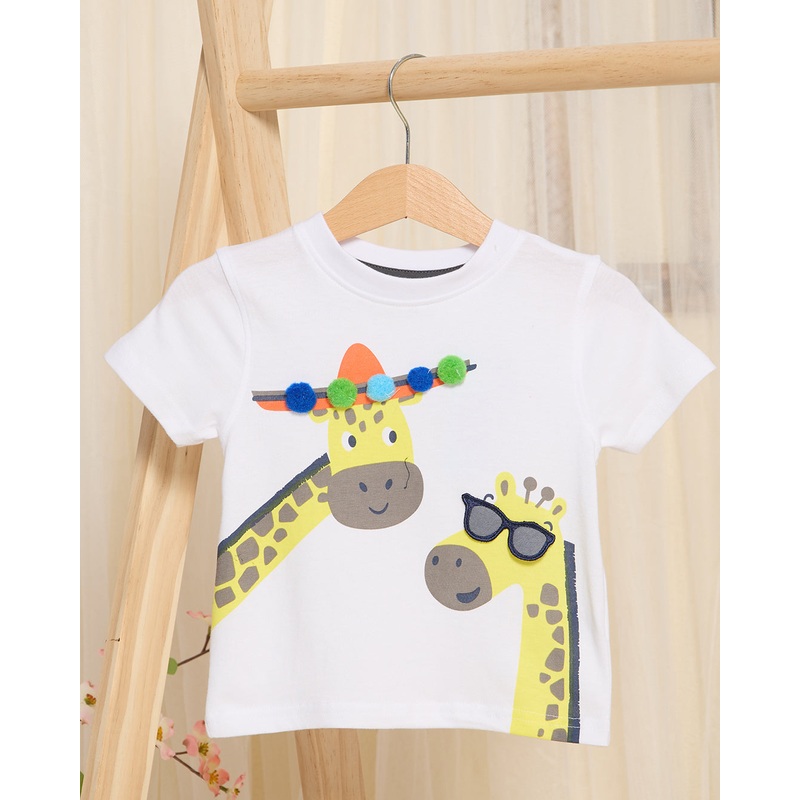 Infant Boys White Giraffe Printed T-Shirt