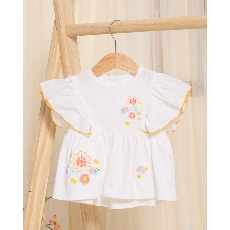 Infant Girls White Embroidered Casual Blouse