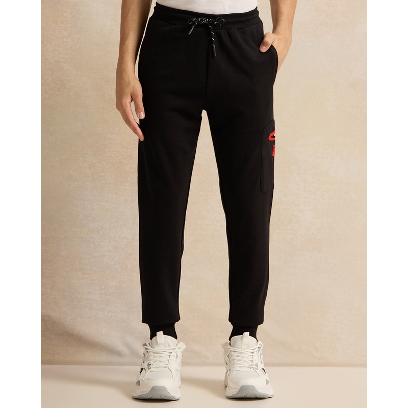 Senior Boys Black Printed Active Pants