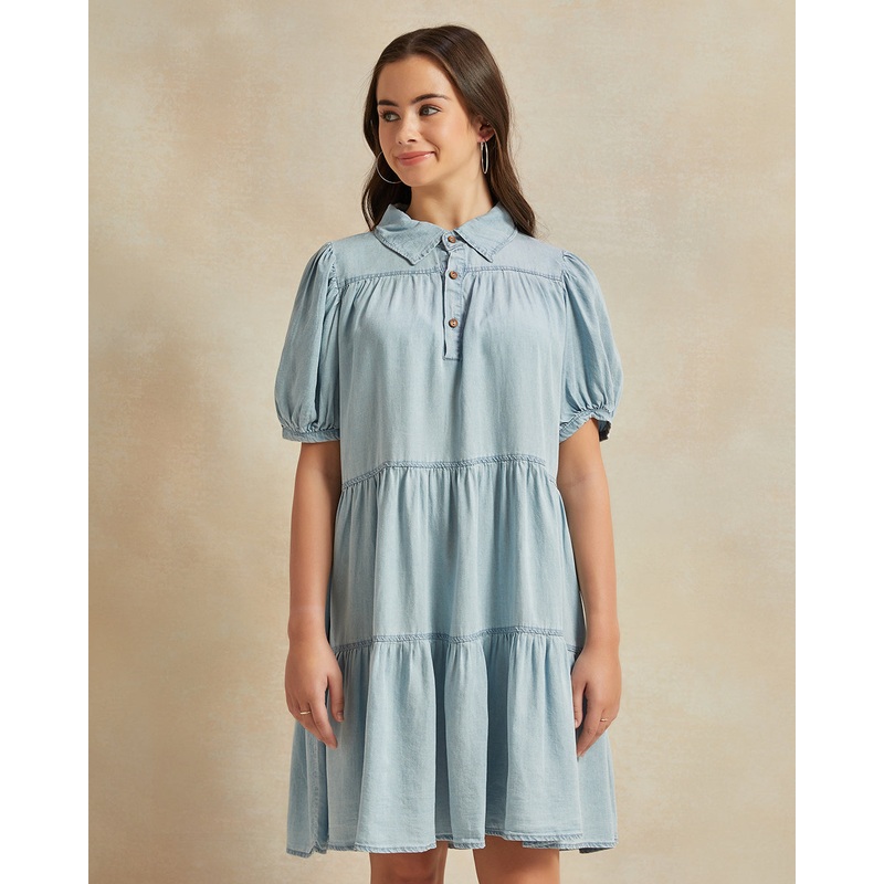 Senior Girls Blue Denim Shirt Dress