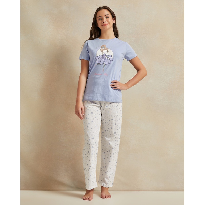 Senior Girls Blue Girly Print Pyjama Set (2 Piece)