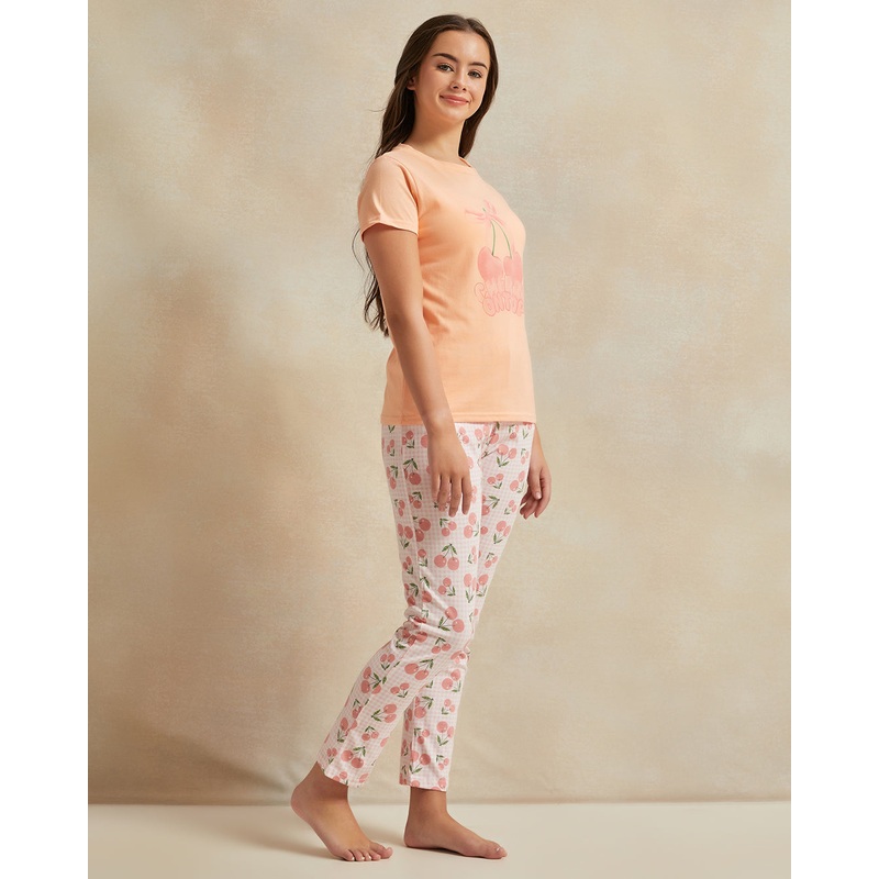 Senior Girls Orange Berry Print Pyjama Set (2 Piece)