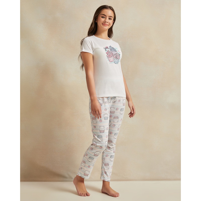 Senior Girls White Cupcakes Print Pyjama Set (2 Piece)