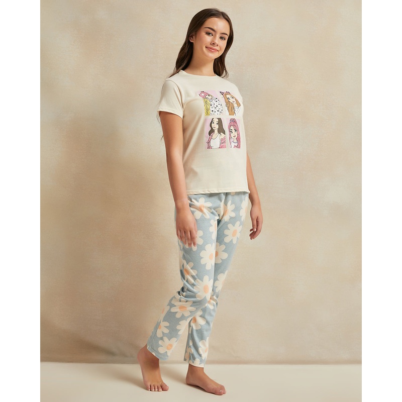 Senior Girls White Girly Print Pyjama Set (2 Piece)