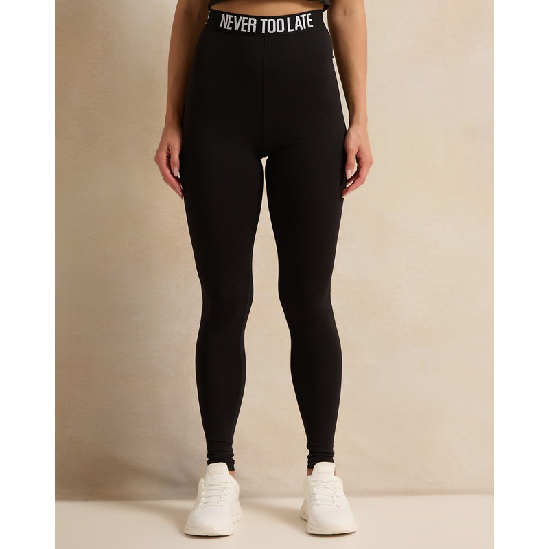 Women Black Printed Elastic Detailed Leggings