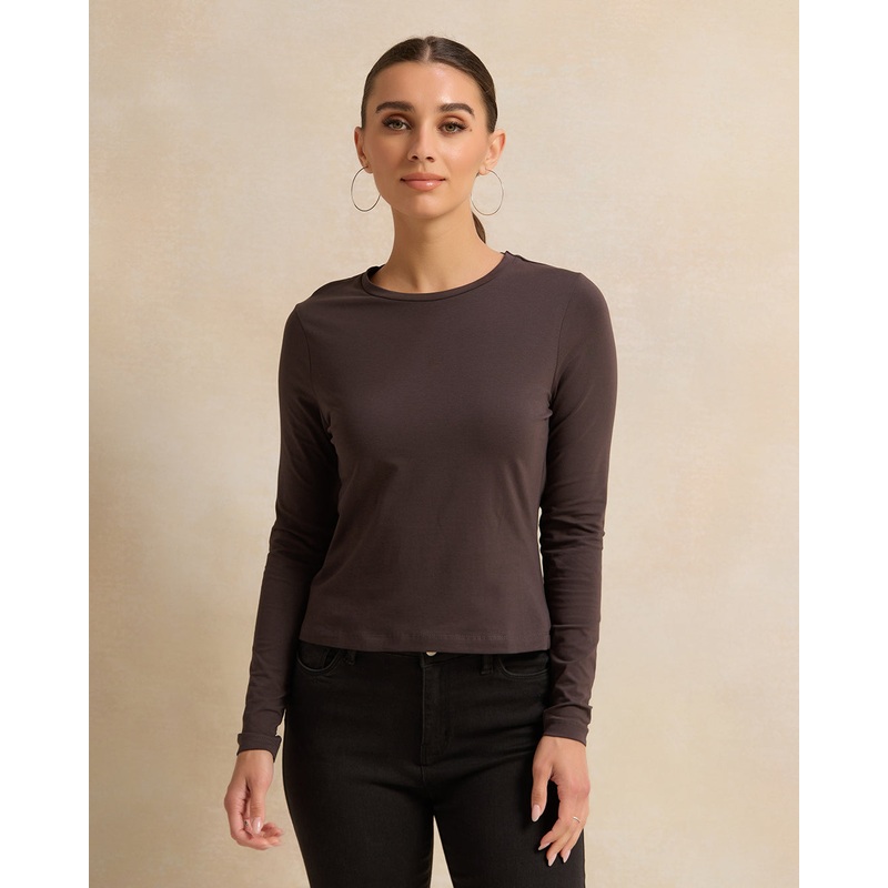 Women Charcoal Crew Neck Basic T-Shirt