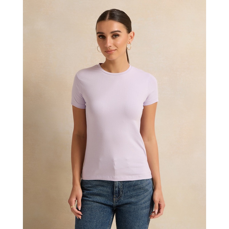 Women Lilac Crew Neck Basic T-Shirt